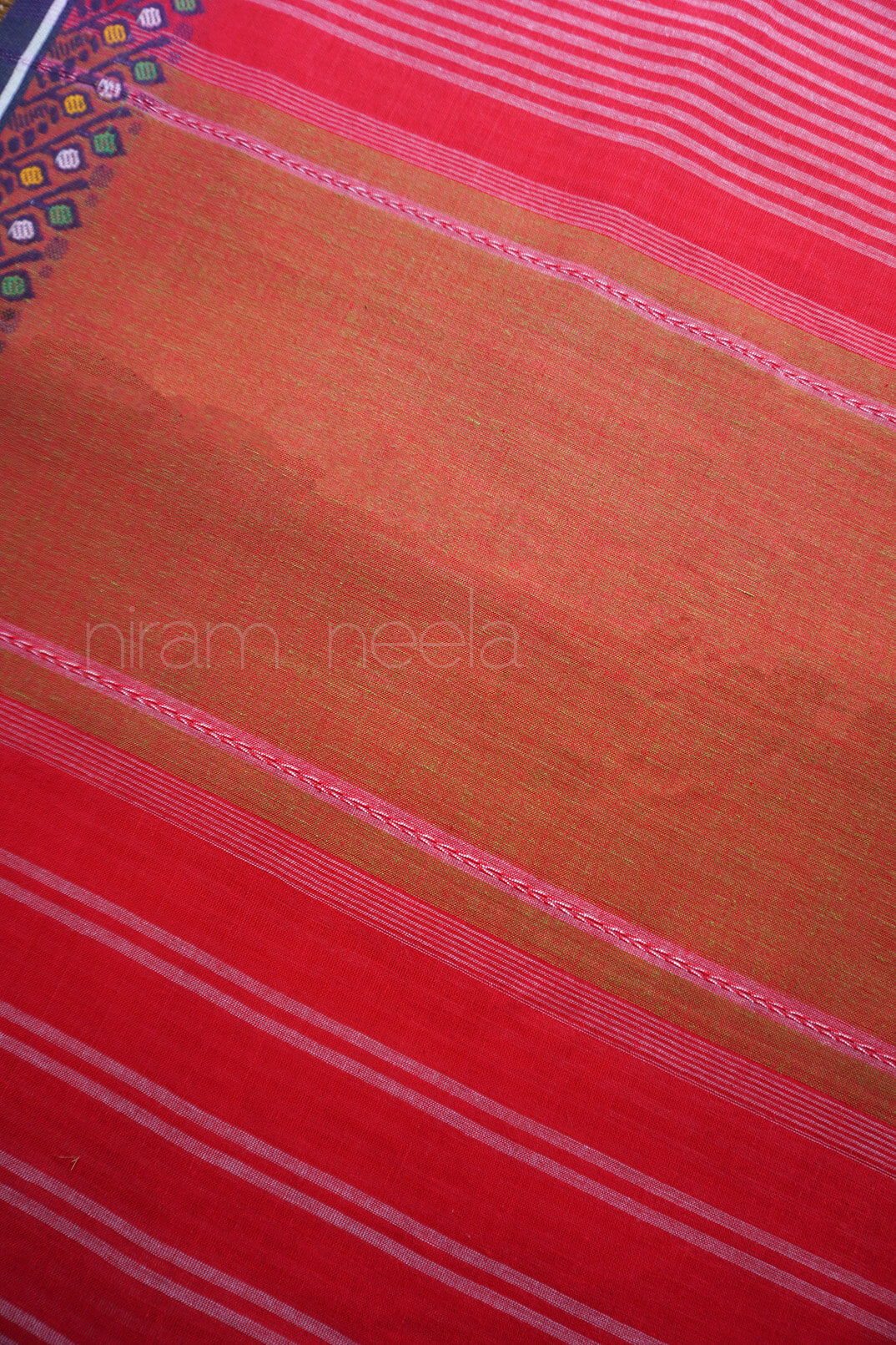 Pink and blue pinstriped Dhaniakhali saree | Niram Neela