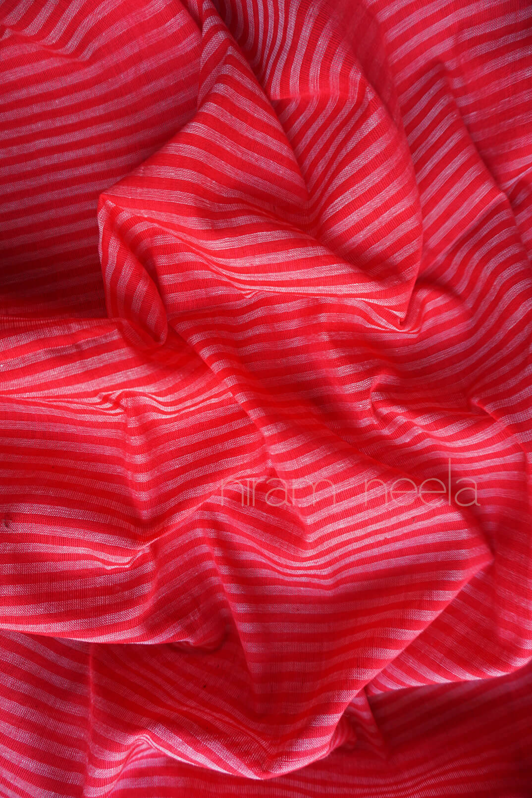 Pink and blue pinstriped Dhaniakhali saree | Niram Neela