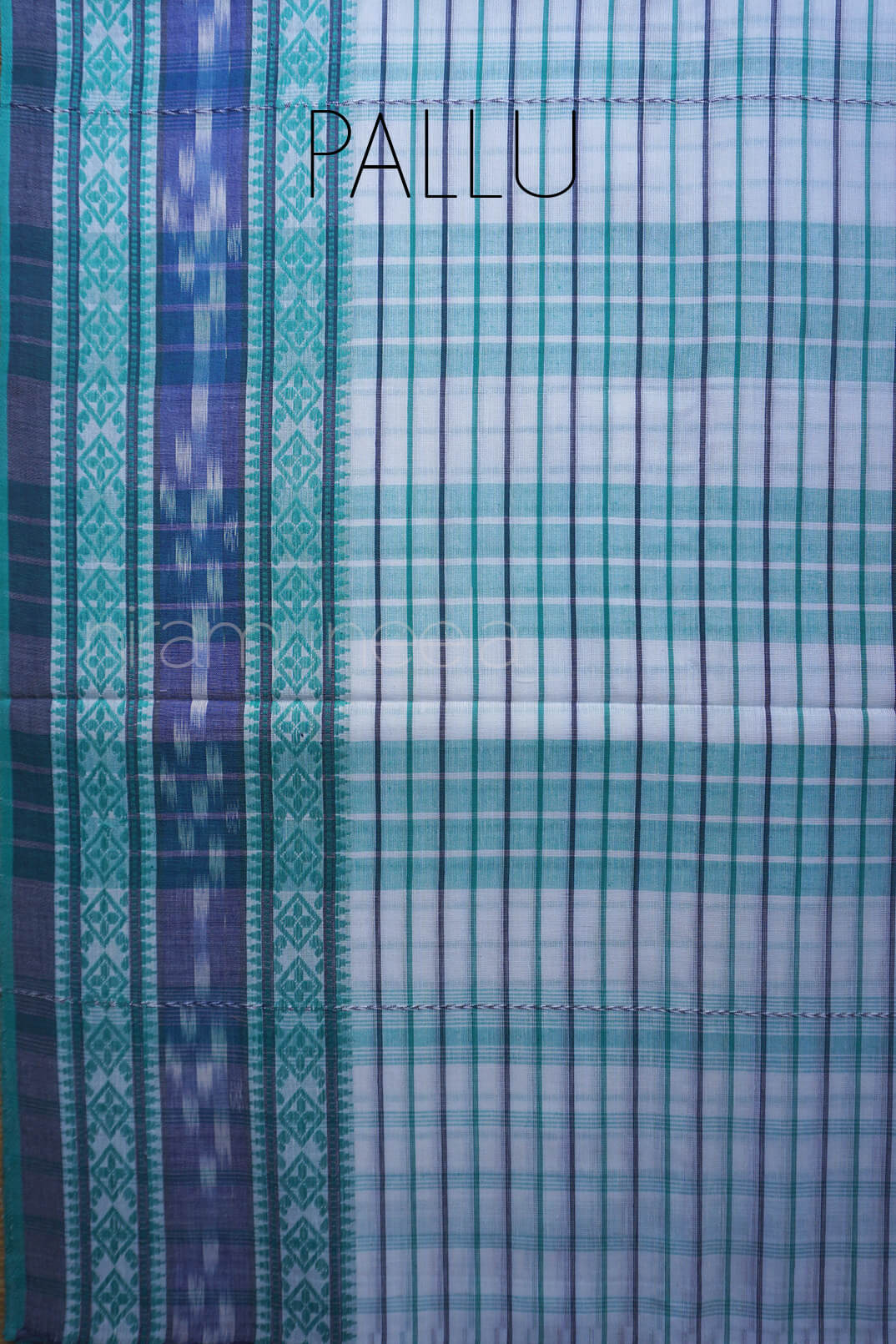 White and teal check Dhaniakhali saree | Niram Neela