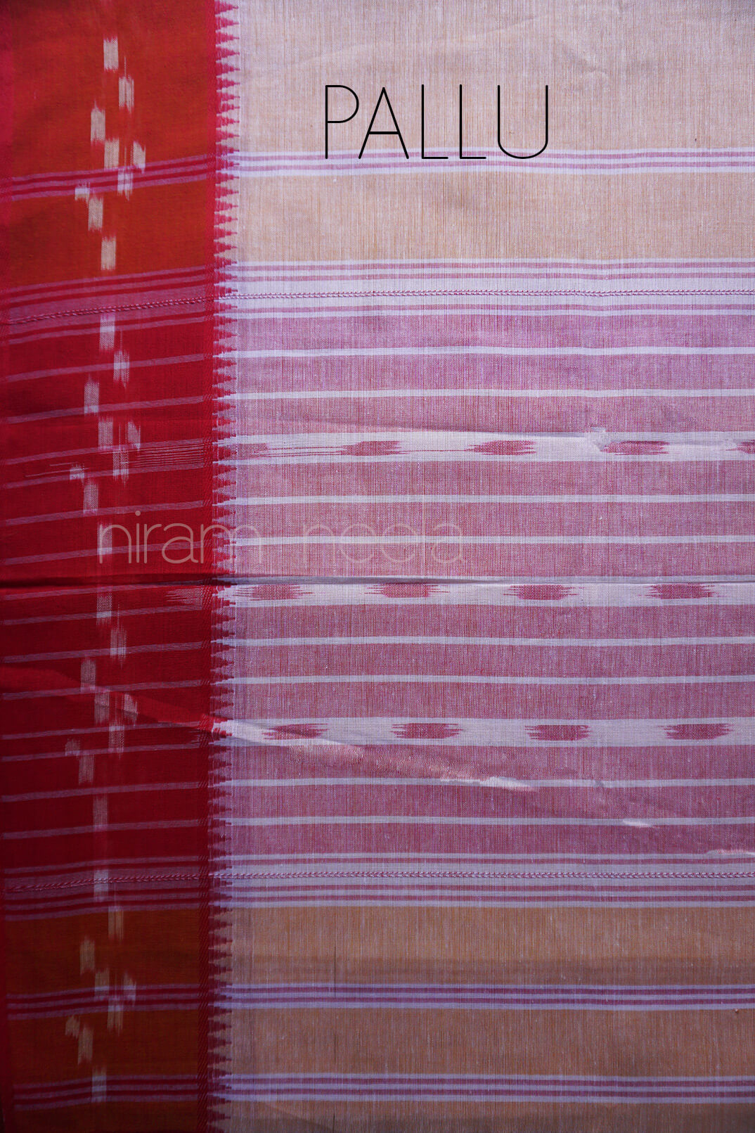 Cream and red Dhaniakhali cotton saree | Niram Neela