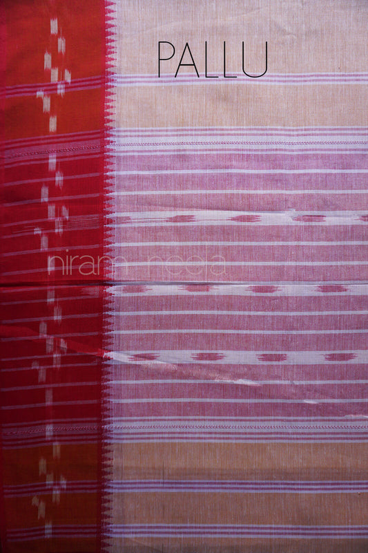 Cream and red Dhaniakhali cotton saree | Niram Neela