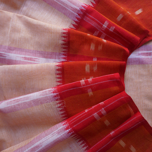 Cream and red Dhaniakhali cotton saree | Niram Neela