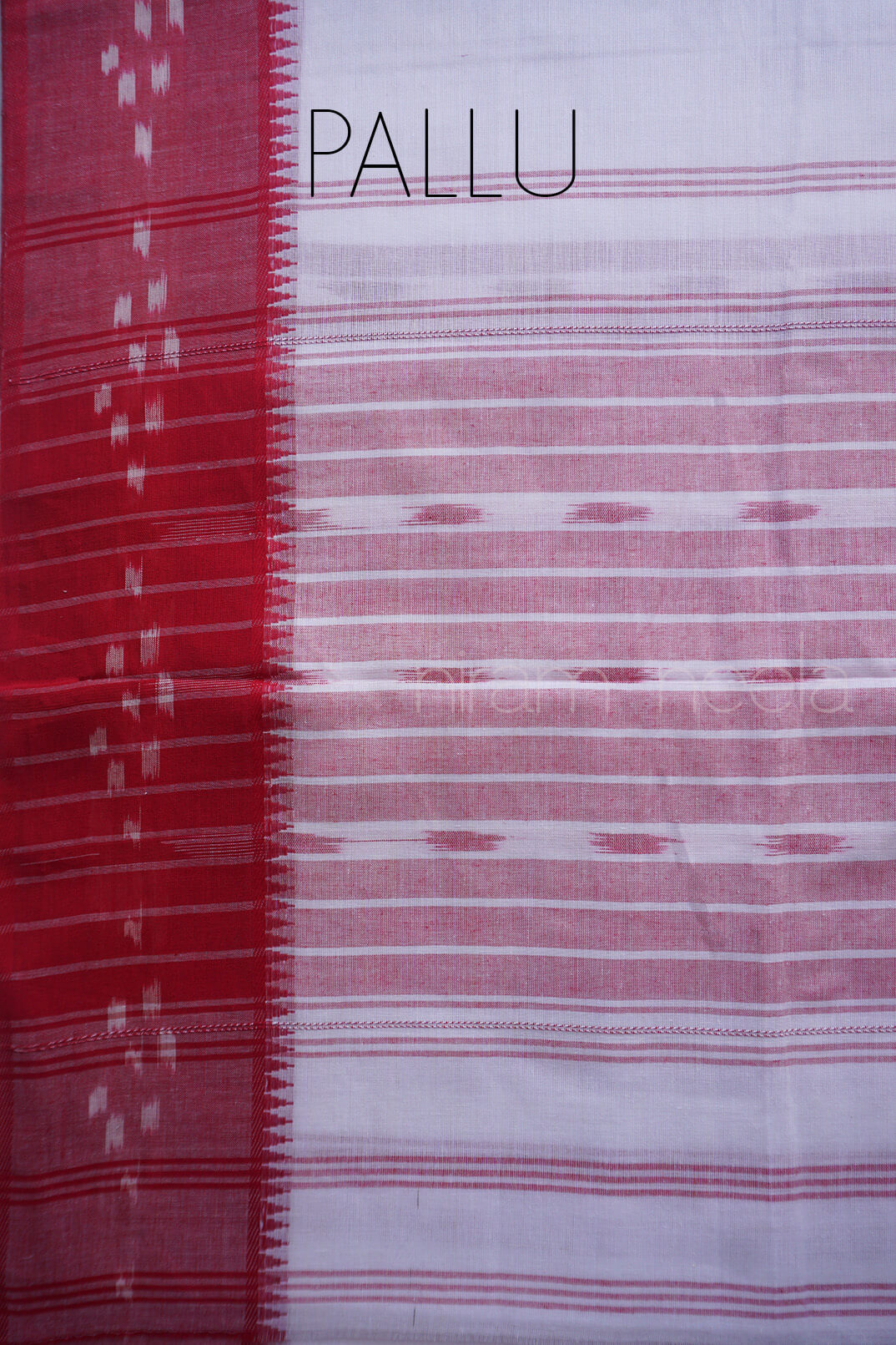 White and red striped Dhaniakhali cotton saree | Niram Neela
