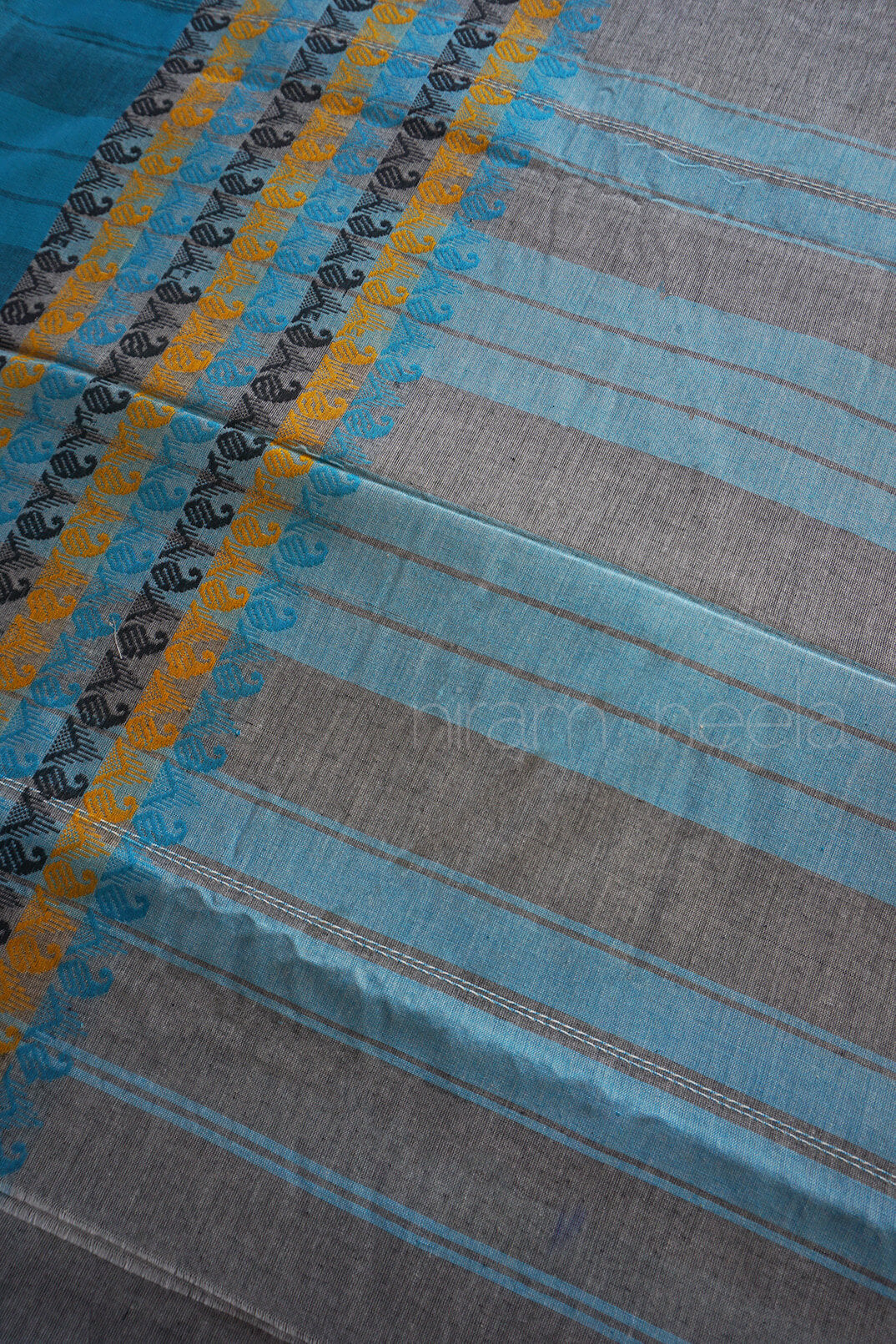Grey and blue Dhaniakhali cotton saree | Niram Neela