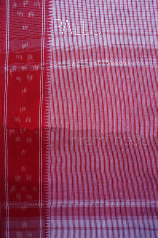 White and red Dhaniakhali cotton saree | Niram Neela