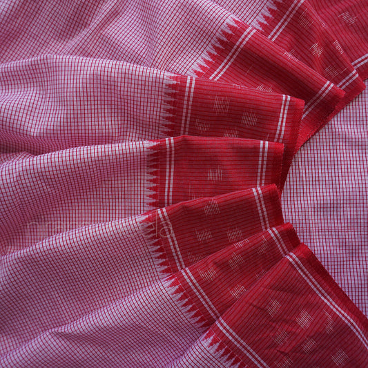 White and red Dhaniakhali cotton saree | Niram Neela