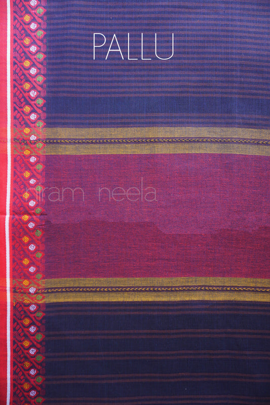 Navy and red pinstriped Dhaniakhali saree | Niram Neela