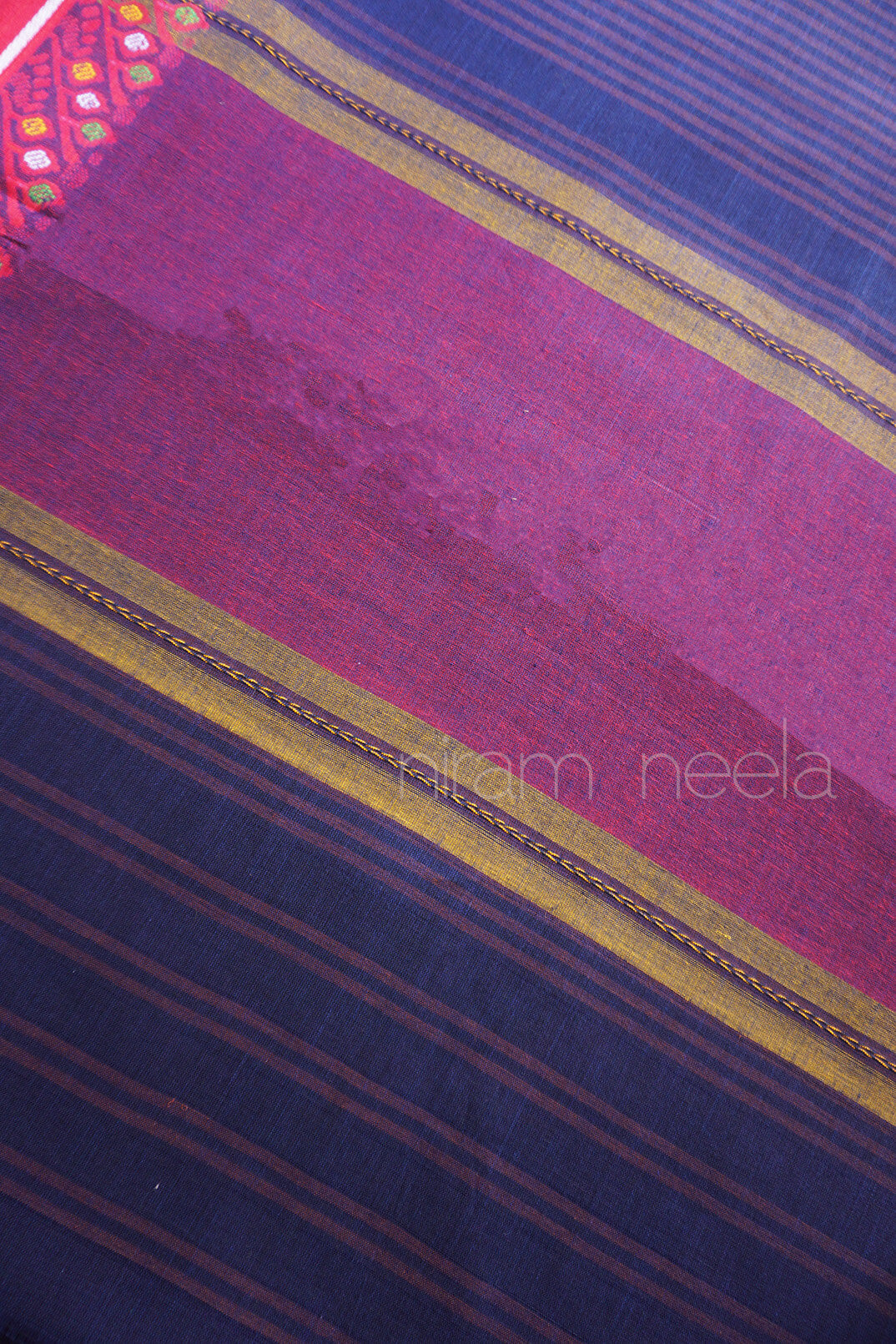 Navy and red pinstriped Dhaniakhali saree | Niram Neela