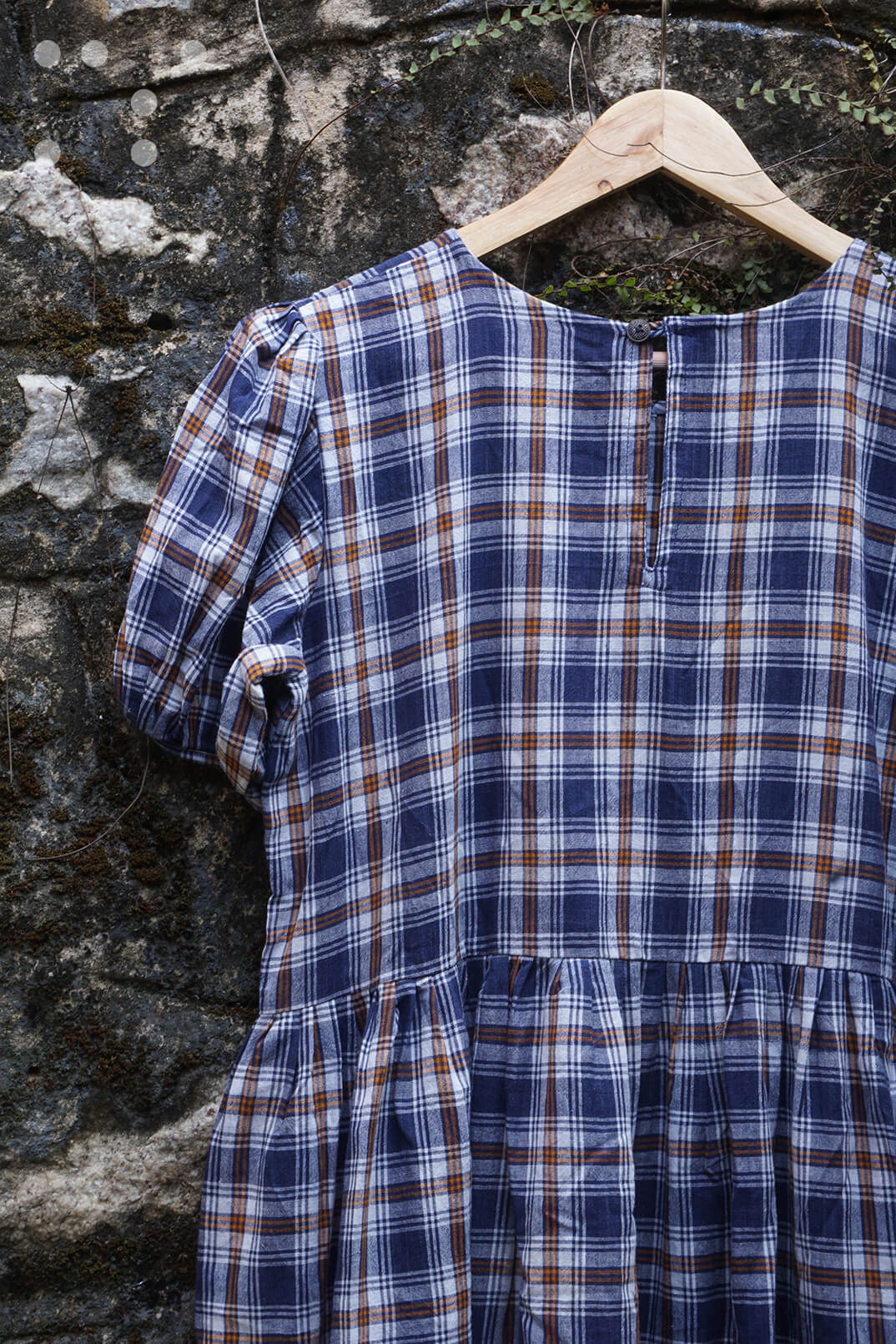 Midi length gathered dress in checks - Niram Neela