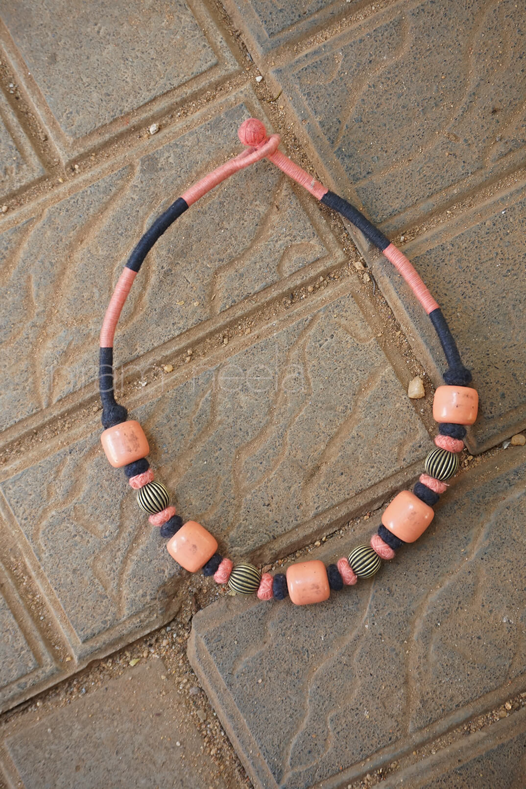 Peach and black handmade wooden neckpiece - Niram Neela
