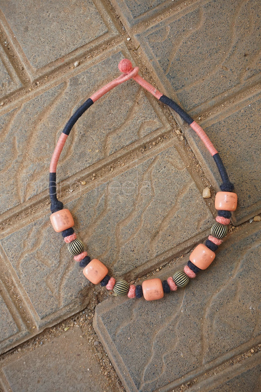 Peach and black handmade wooden neckpiece - Niram Neela
