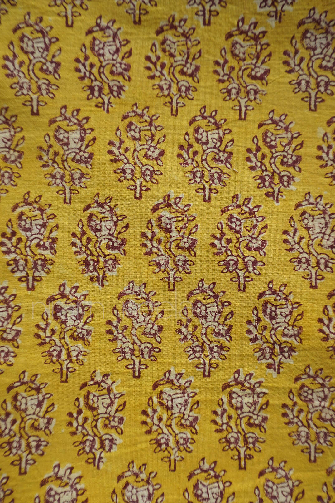 Yellow floral Pharad print cotton fabric | Niram Neela