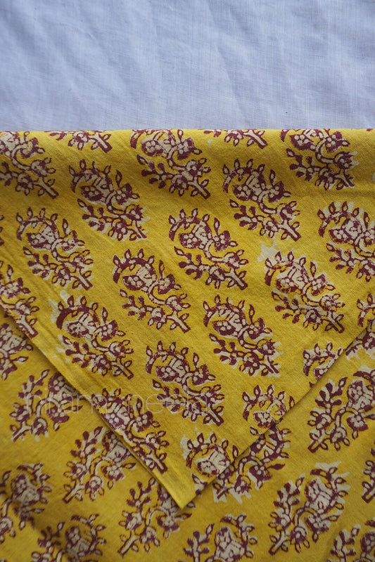 Yellow floral Pharad print cotton fabric | Niram Neela