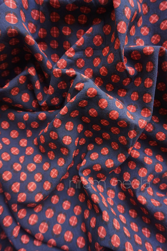 Indigo blue and orange Pharad print cotton fabric | Niram Neela