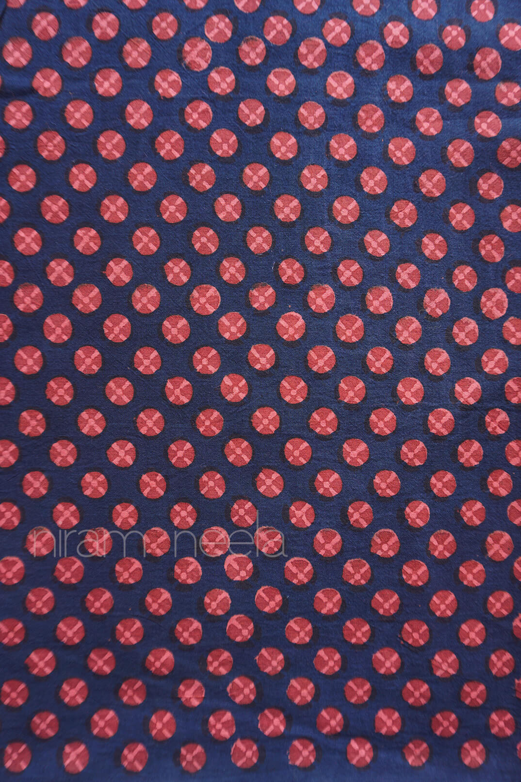 Indigo blue and orange Pharad print cotton fabric | Niram Neela