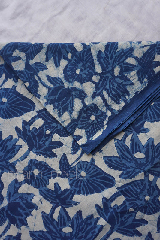Indigo blue and grey print cotton fabric | Niram Neela