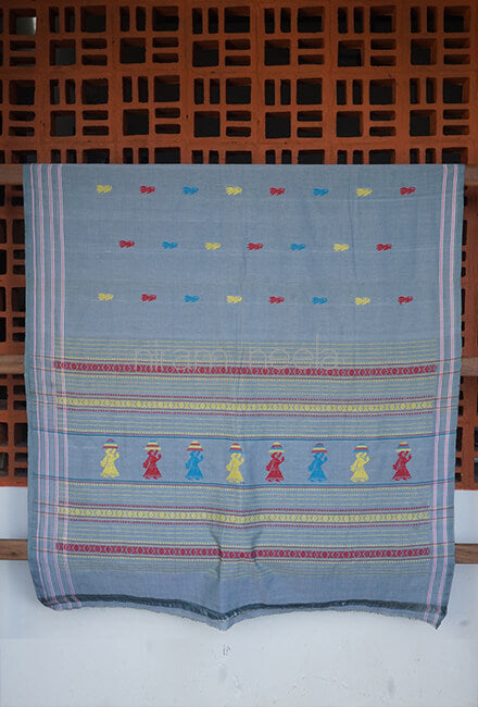 Grey and white Gollabhama cotton saree - Niram Neela