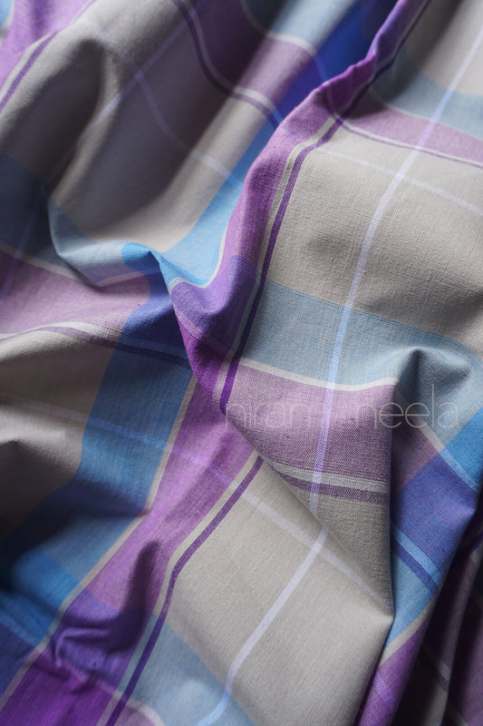 Violet and blue check king size bedsheet | Bed linen by Niram Neela