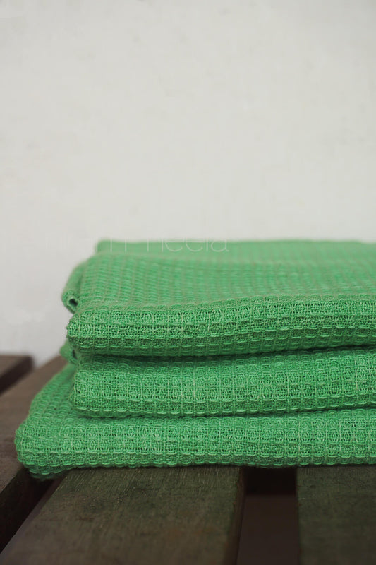Green and black cotton bath towel | Handloom waffle towel 