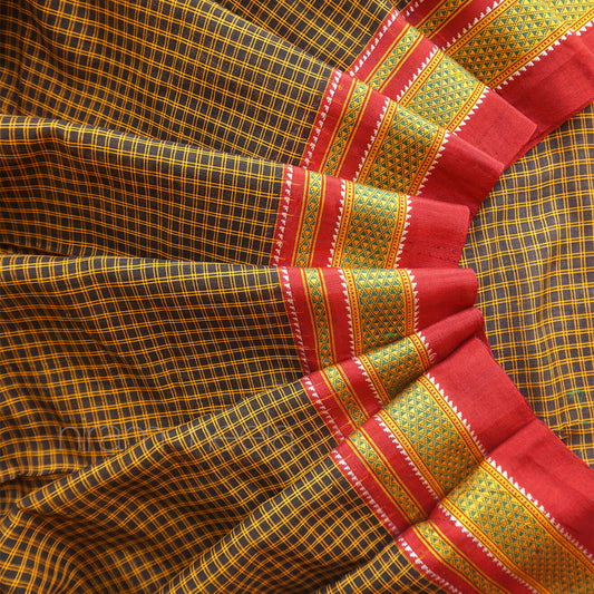 Black and red Ilkal viscose cotton saree | Niram Neela