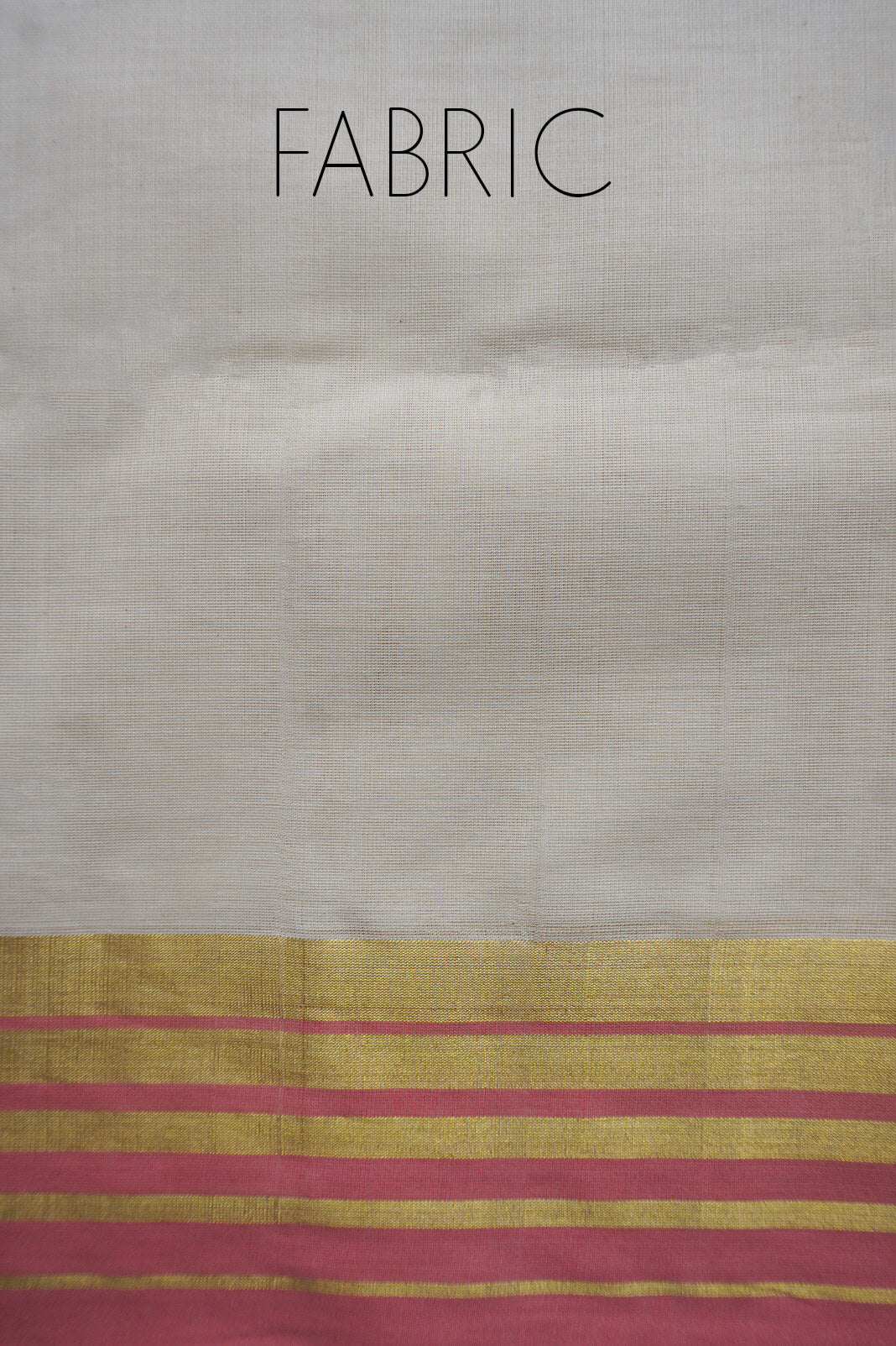 Fabric with horizontal stripes in gold and rose pink on a beige background