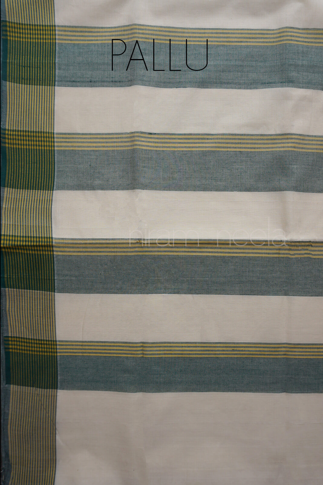 Ivory and green stripe Kasavu cotton saree | Classical Kasavus by Niram Neela