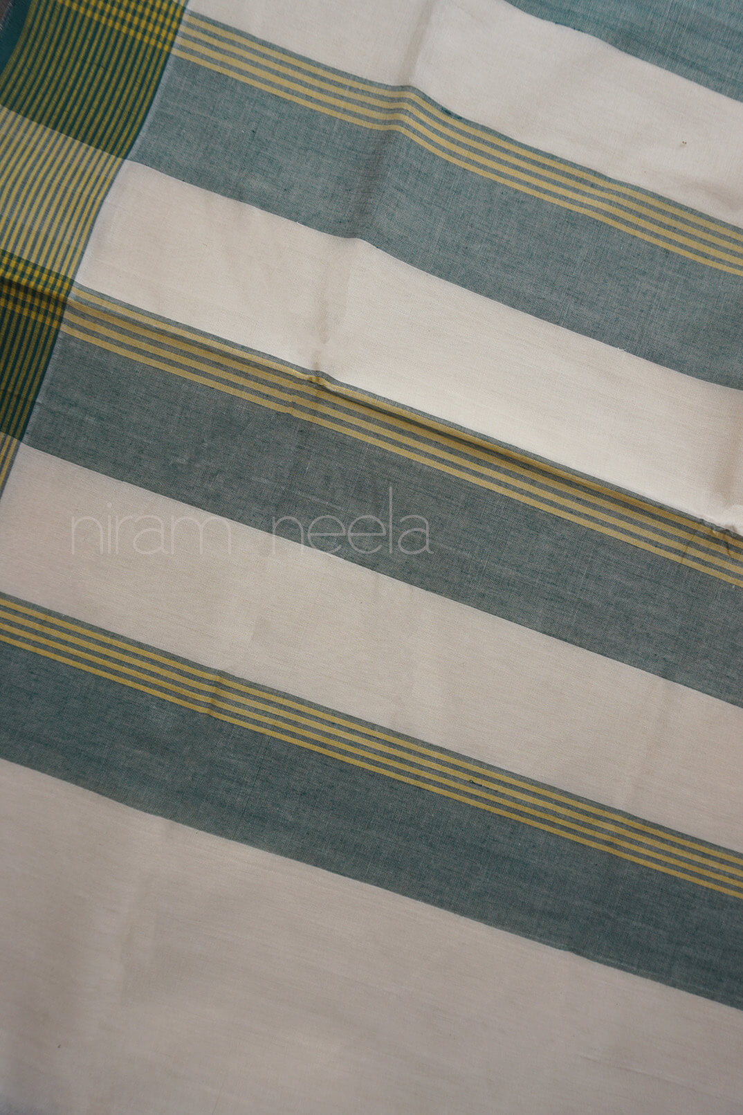 Ivory and green stripe Kasavu cotton saree | Classical Kasavus by Niram Neela