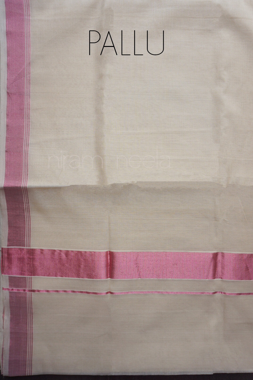 Ivory and metallic pink stripe Kasavu cotton saree | Kasavu saree by Niram Neela
