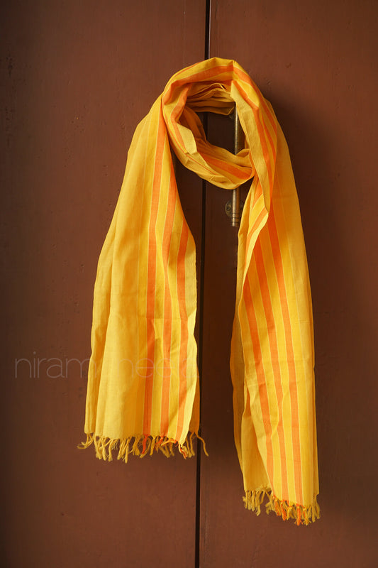 Yellow and orange handwoven Kannur cotton stole | Niram Neela