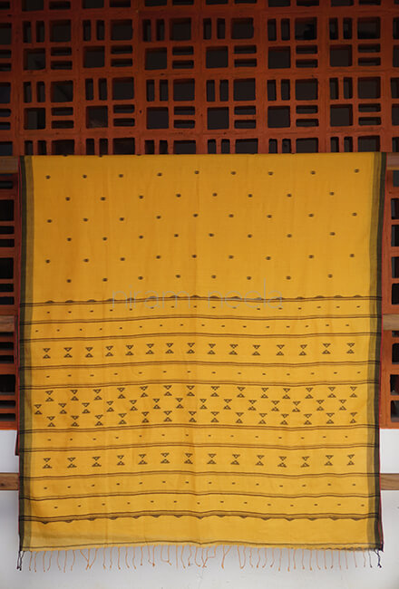 Yellow and black Bengal jamdani cotton saree - Niram Neela