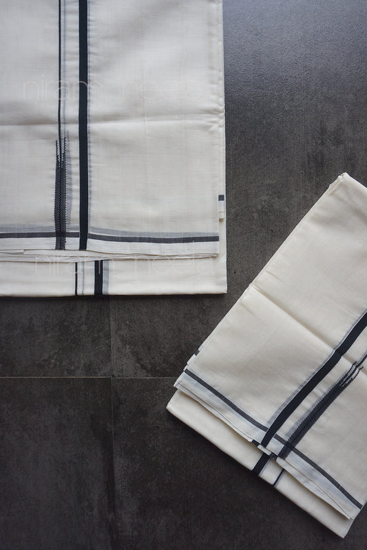 Ivory and black Puliyilakkara set mundu | Niram Neela