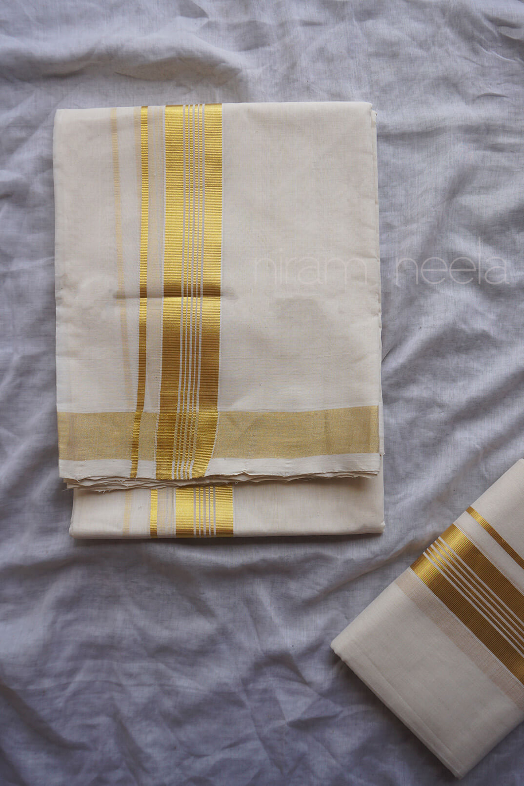 Ivory and gold kasavu set mundu | Double Mundum Neriyathum
