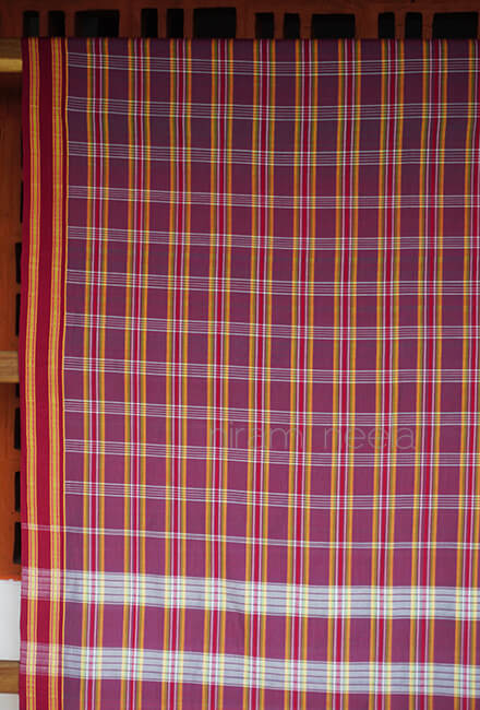 Aubergine checkered Kunbi cotton saree - Niram Neela