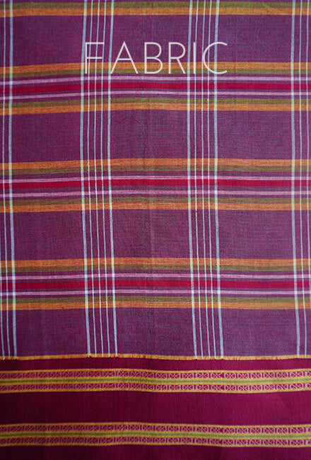 Aubergine checkered Kunbi cotton saree - Niram Neela