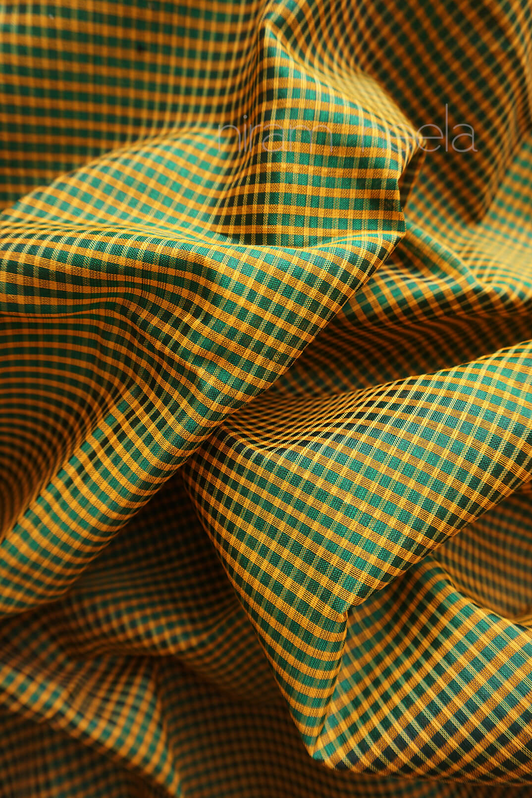 Yellow and green Koorainadu silk cotton saree | Sico check saree by Niram Neela