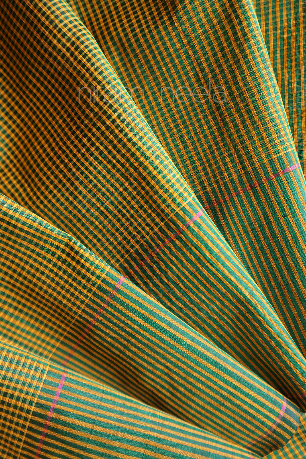 Yellow and green Koorainadu silk cotton saree | Sico check saree by Niram Neela