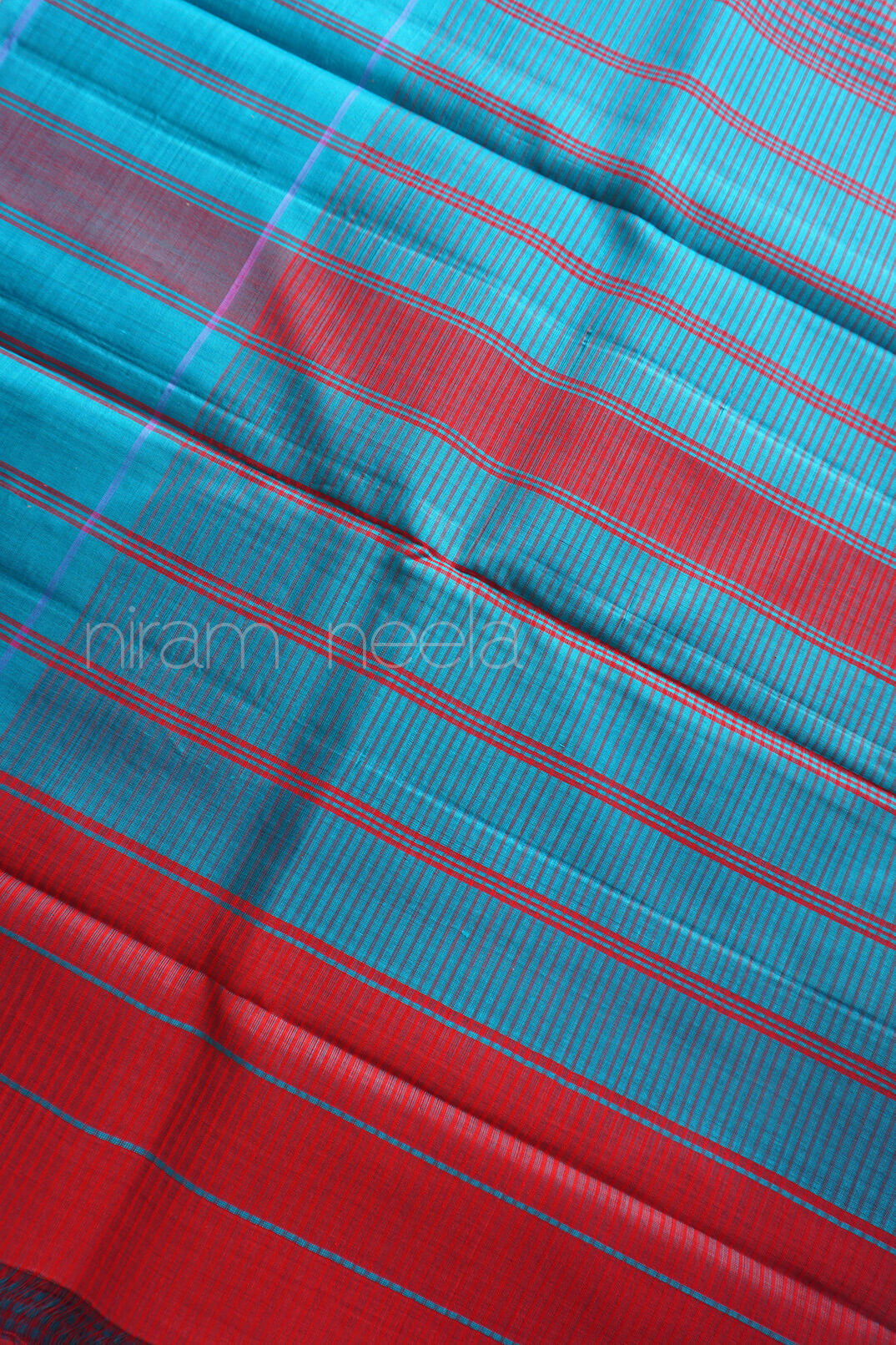 Blue and red Koorainadu silk cotton saree | Niram Neela
