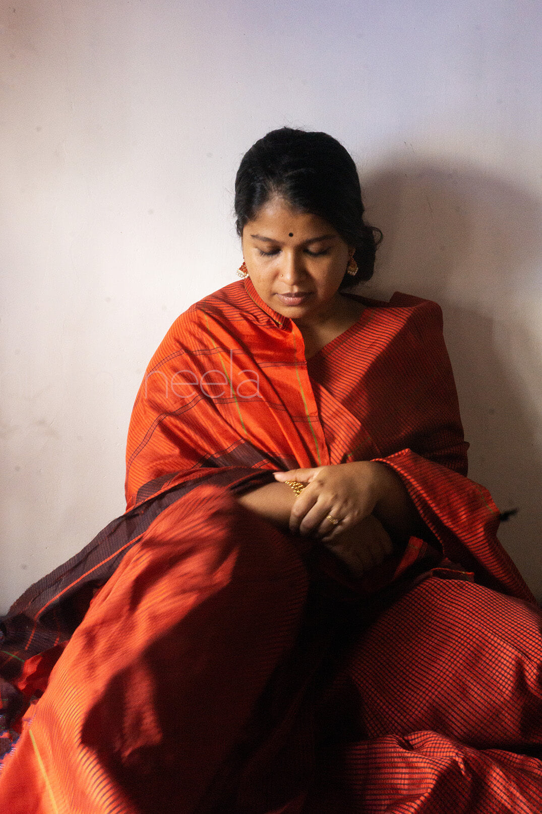Orange and black Koorainadu silk cotton saree