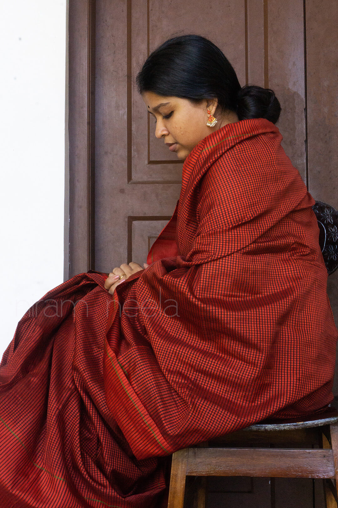 Orange and black Koorainadu silk cotton saree