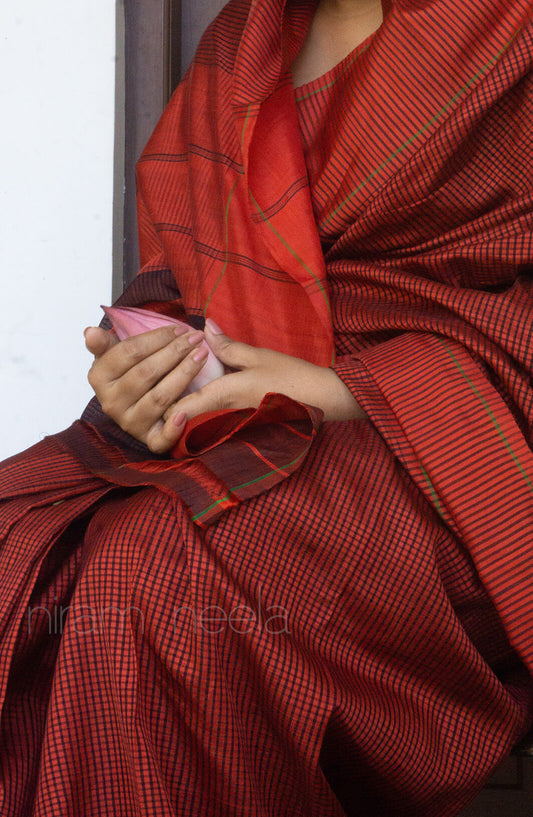 Orange and black Koorainadu silk cotton saree