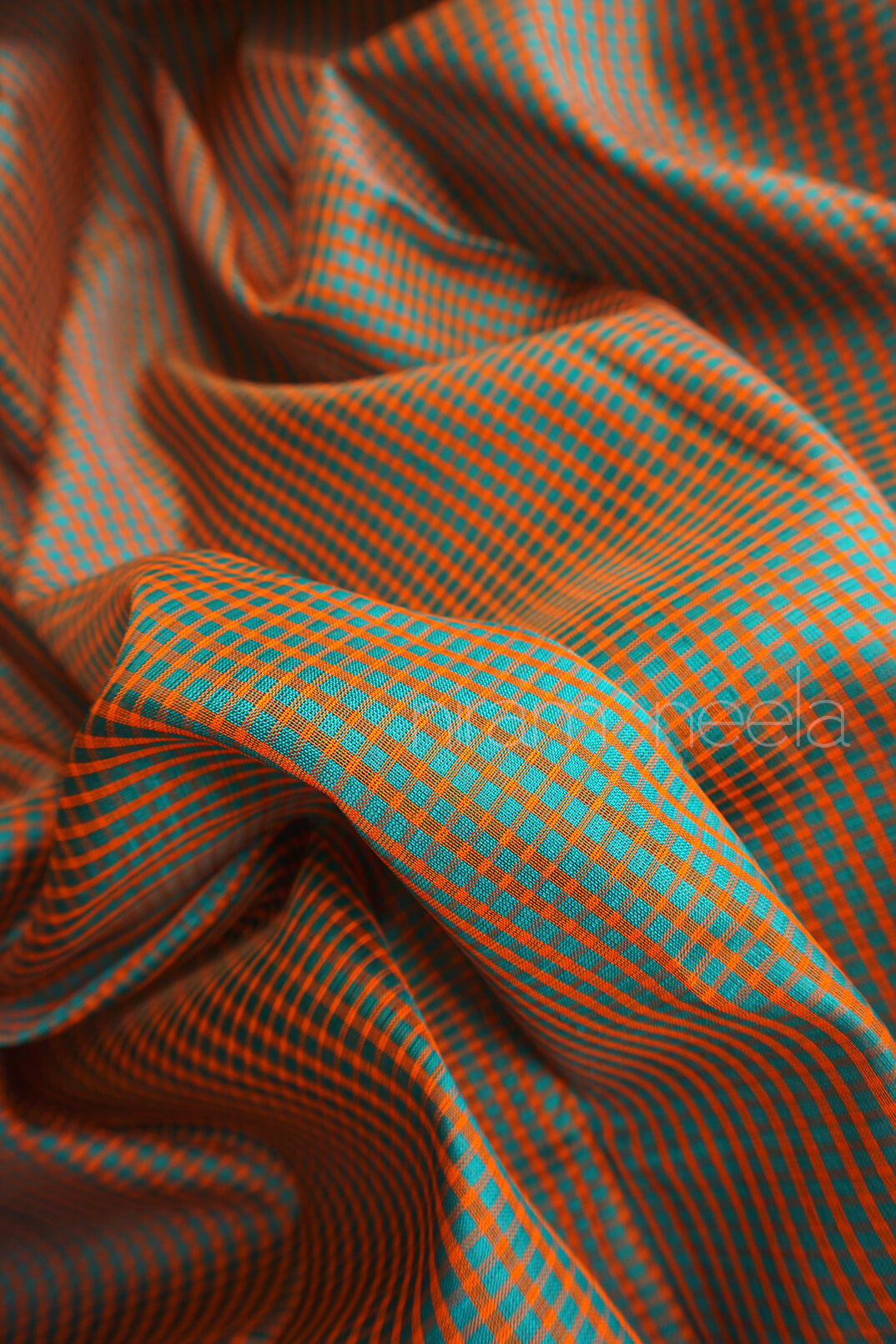Green and orange Koorainadu checkered silk cotton saree from Niram Neela