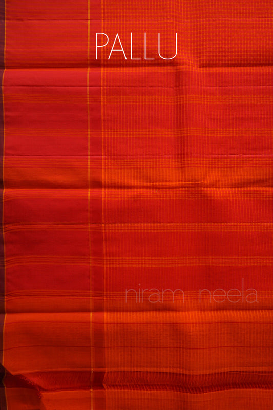 Orange and red Koorainadu silk cotton saree | Niram Neela
