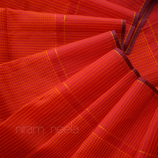 Orange and red Koorainadu silk cotton saree | Niram Neela