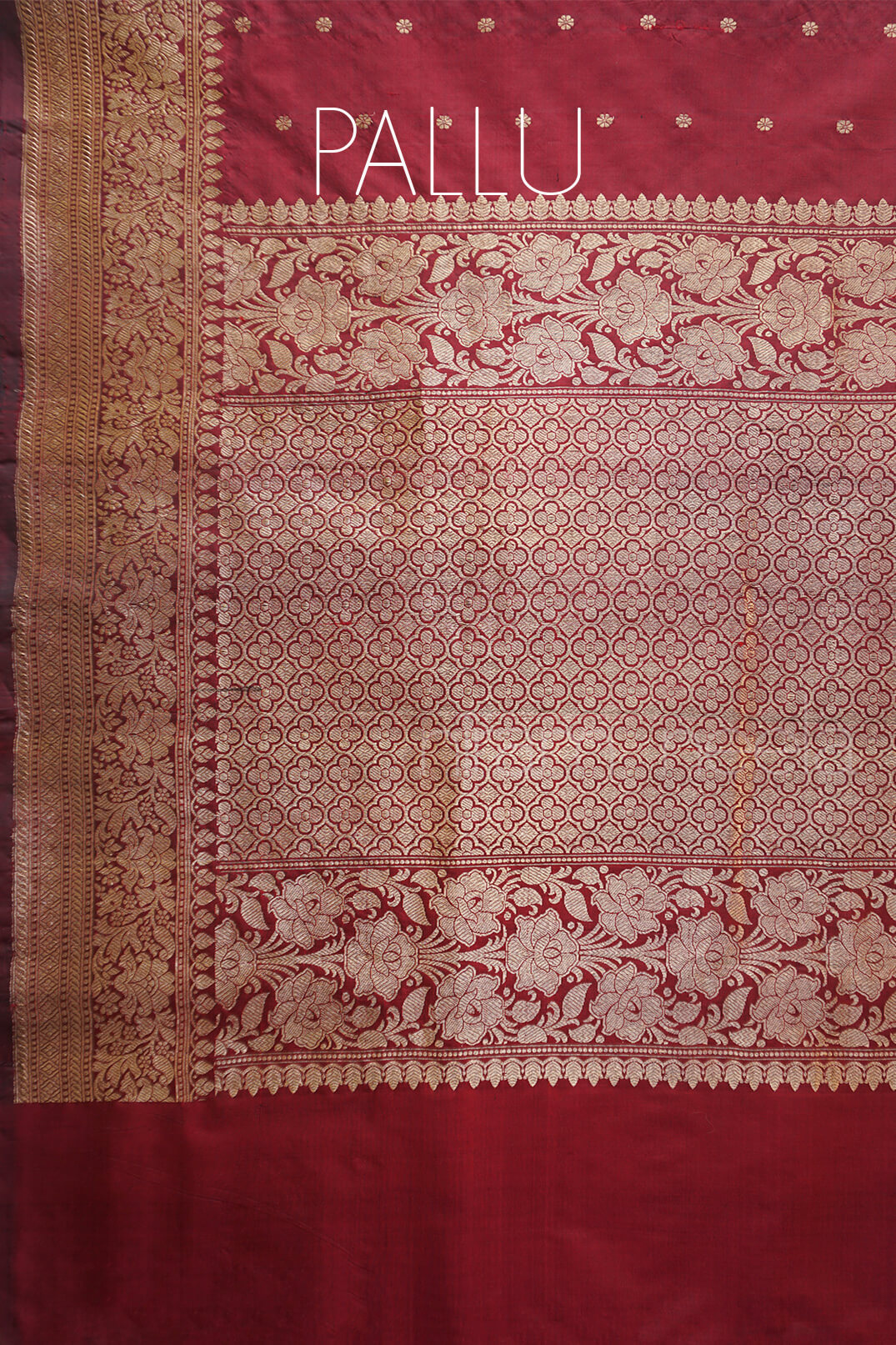 Wine red and gold Banaras Kadhua traditional bridal red silk saree | Niram Neela