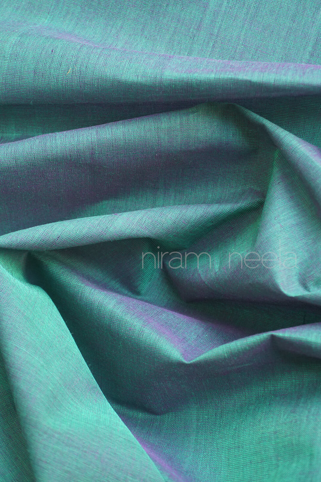 Green and gold Mangalagiri cotton saree with Nizam border | Niram Neela