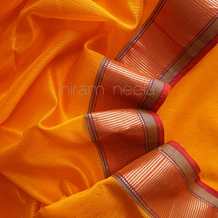 Yellow and pink Maheshwari silk cotton saree - Niram Neela