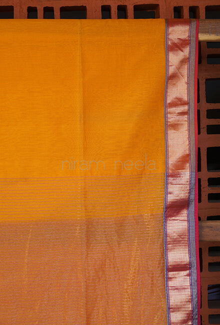 Yellow and pink Maheshwari silk cotton saree - Niram Neela