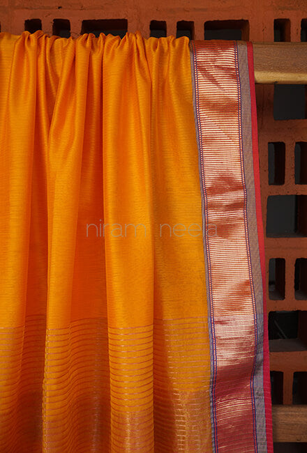 Yellow and pink Maheshwari silk cotton saree - Niram Neela