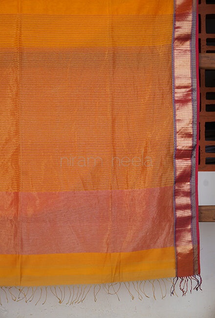 Yellow and pink Maheshwari silk cotton saree - Niram Neela