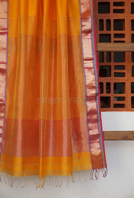 Yellow and pink Maheshwari silk cotton saree - Niram Neela